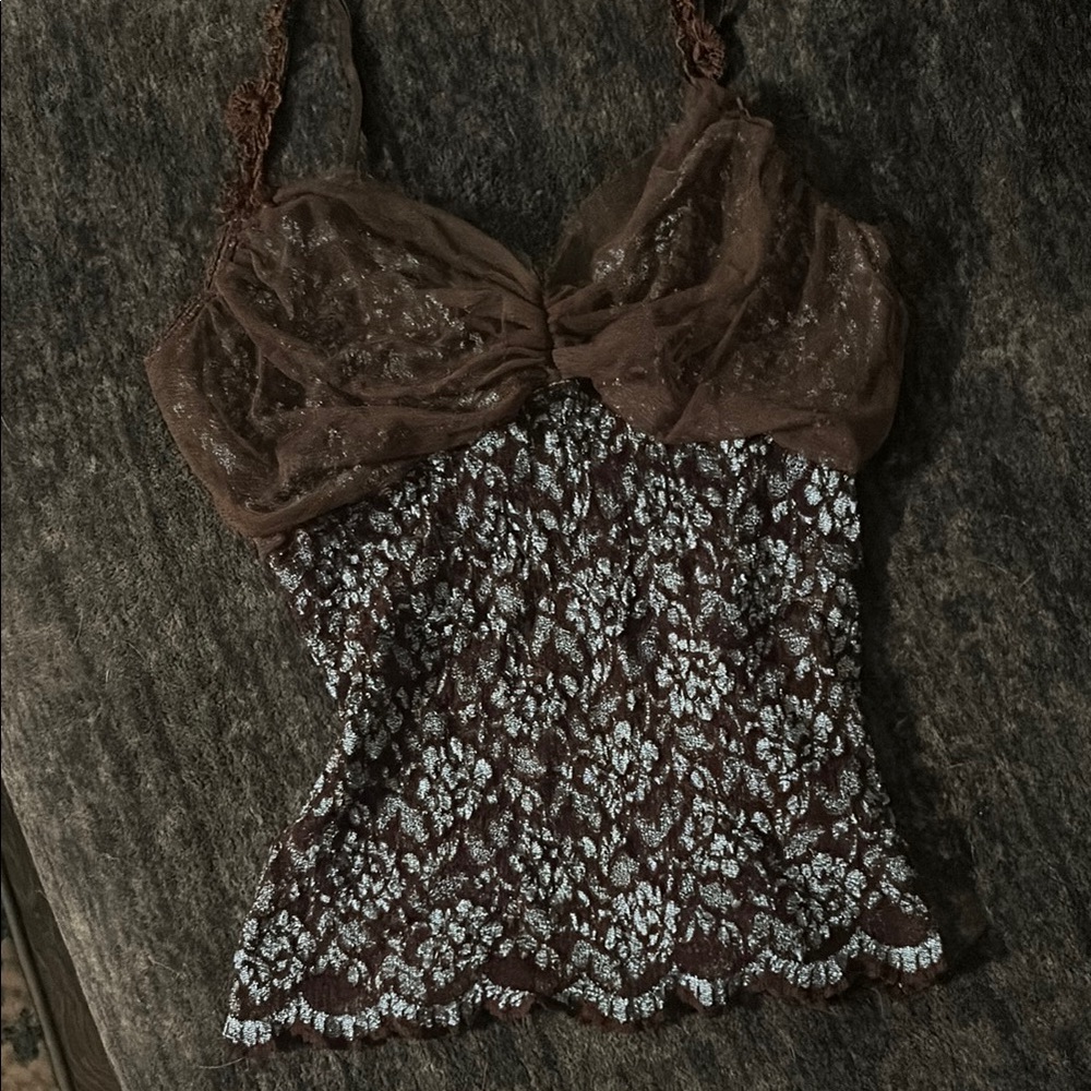 Brown and Light Blue Sleeveless Bustier Camisole